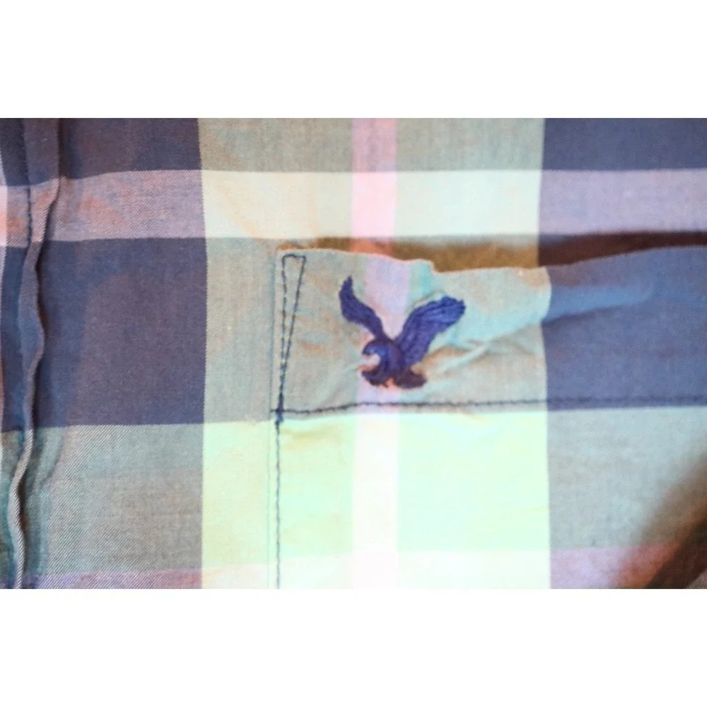 American Eagle Mens XL Classic Fit Long Sleeve Plaid Button Down Shirt Green - Picture 5 of 8